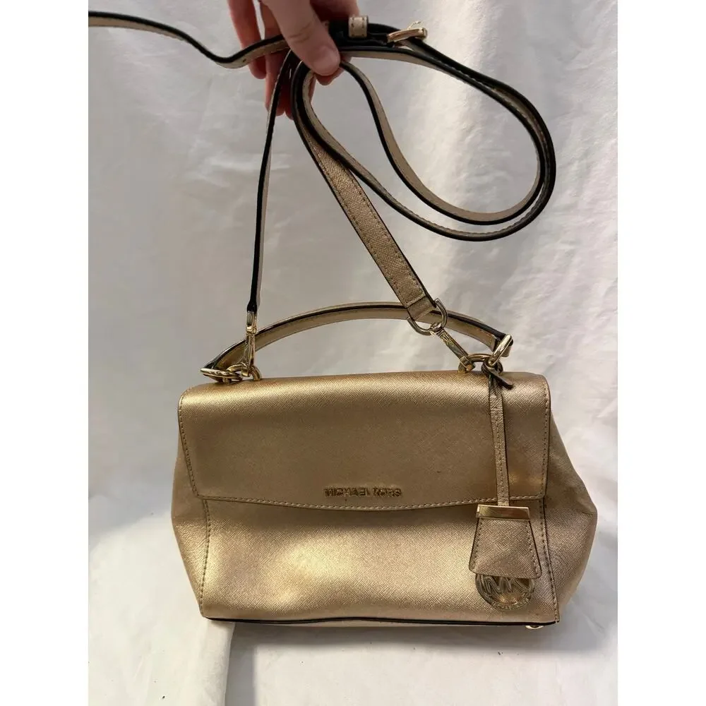 Michael Kors Ava Top Handle Satchel Crossbody Purse GS Gold Metallic